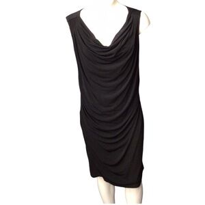 Sandro Ferrone Elegant Black Draped Midi Dress EUC size XL